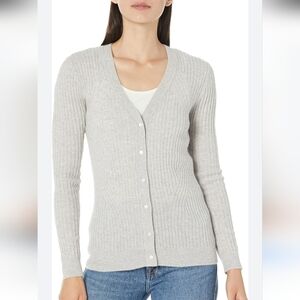 Club Monaco Cashmere Sweater Cardigan Women's Size Large Gray Ribbed Knit Soft